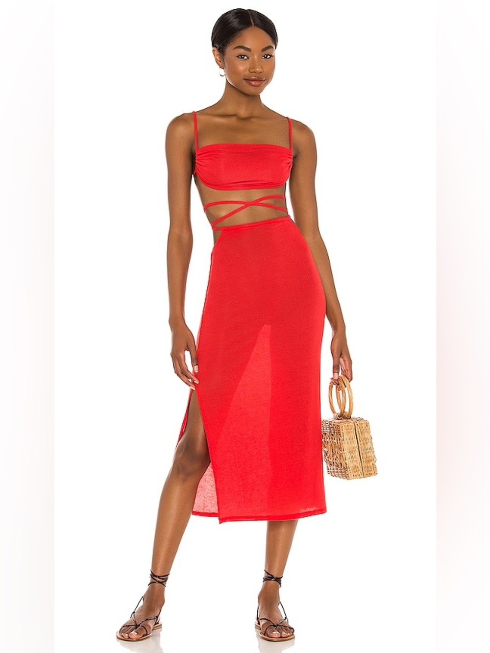 WeWoreWhat Midi Jersey Cutout Set — Red — Size M